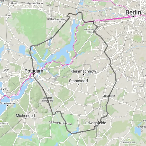 Karten-Miniaturansicht der Radinspiration "Roadtrip durch Berlin und Potsdam" in Berlin, Germany. Erstellt vom Tarmacs.app-Routenplaner für Radtouren