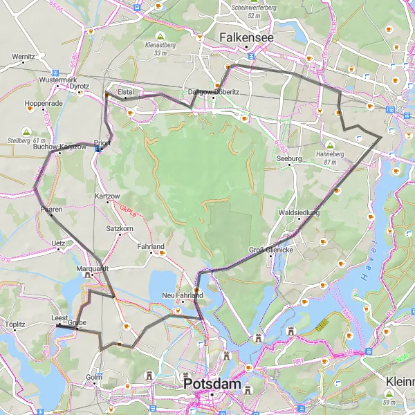 Karten-Miniaturansicht der Radinspiration "Tour um Groß Glienicker See und Havelkanal" in Berlin, Germany. Erstellt vom Tarmacs.app-Routenplaner für Radtouren