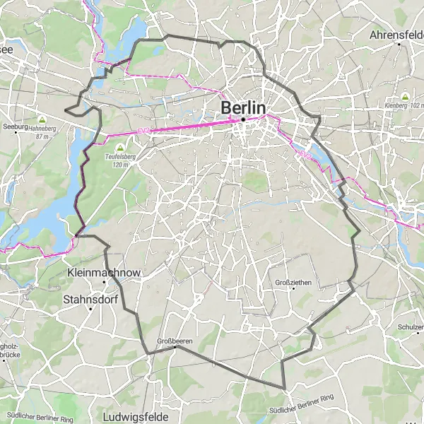 Map miniature of "Discover Berlin's Nature" cycling inspiration in Berlin, Germany. Generated by Tarmacs.app cycling route planner