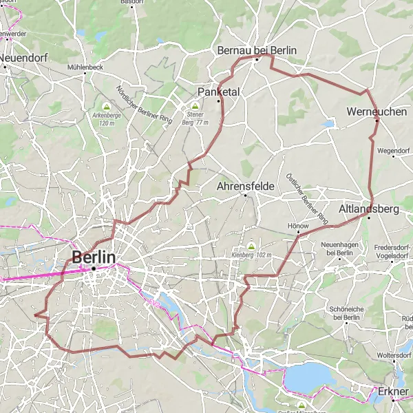 Karten-Miniaturansicht der Radinspiration "Wilmersdorf-Gehrenberg-Tempelhof-Wilmersdorf" in Berlin, Germany. Erstellt vom Tarmacs.app-Routenplaner für Radtouren