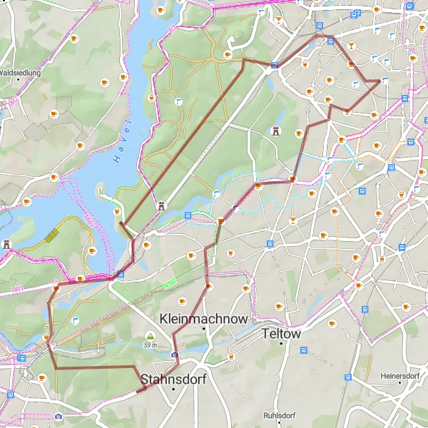 Karten-Miniaturansicht der Radinspiration "Wilmersdorf-Wannsee-Grunewald-Wilmersdorf" in Berlin, Germany. Erstellt vom Tarmacs.app-Routenplaner für Radtouren