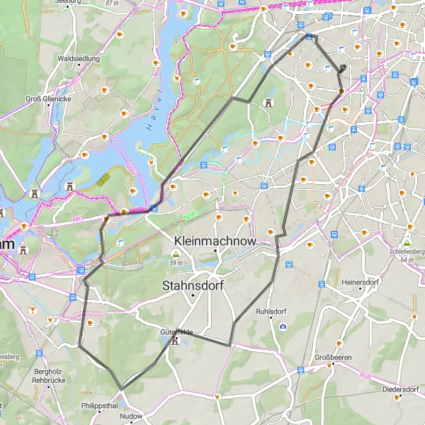 Karten-Miniaturansicht der Radinspiration "Wilmersdorf-Nuthetal-Wilmersdorf" in Berlin, Germany. Erstellt vom Tarmacs.app-Routenplaner für Radtouren