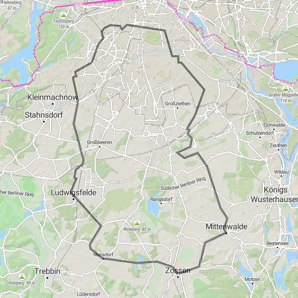 Map miniature of "Schöneberg to Fichtenberg" cycling inspiration in Berlin, Germany. Generated by Tarmacs.app cycling route planner