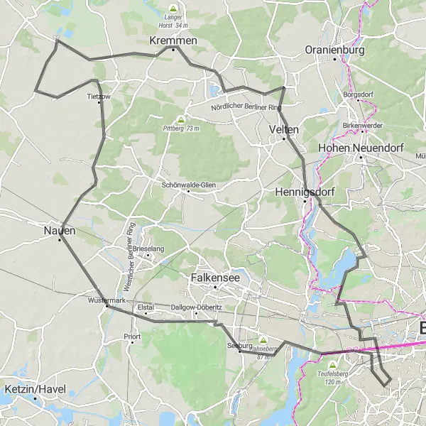 Karten-Miniaturansicht der Radinspiration "Radtour durch die nordwestlichen Vororte" in Berlin, Germany. Erstellt vom Tarmacs.app-Routenplaner für Radtouren