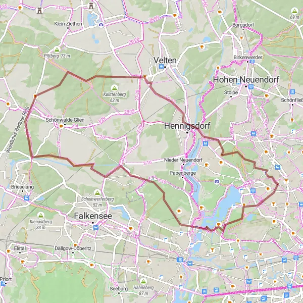 Karten-Miniaturansicht der Radinspiration "Gravelabenteuer durch das Umland von Wittenau" in Berlin, Germany. Erstellt vom Tarmacs.app-Routenplaner für Radtouren