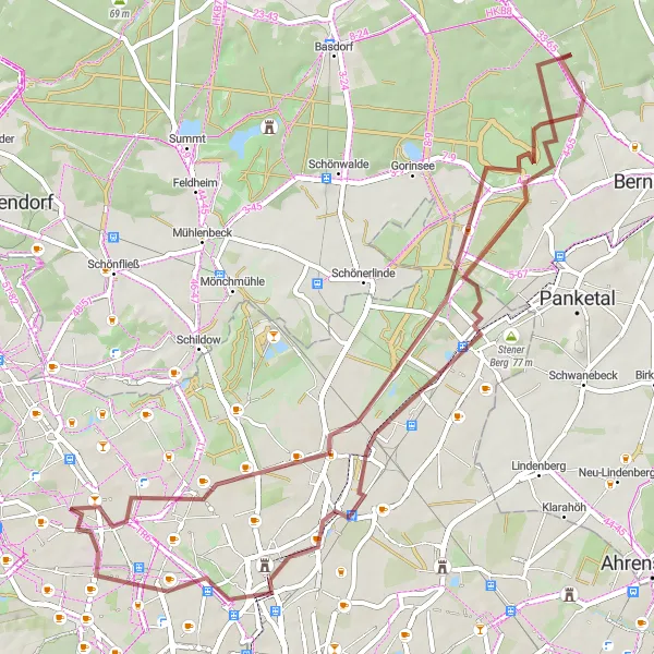 Map miniature of "The Gravel Route through Wittenau and its Marvelous Highlights" cycling inspiration in Berlin, Germany. Generated by Tarmacs.app cycling route planner