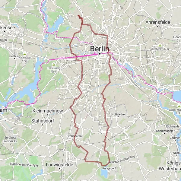Map miniature of "Overcoming Challenges on the Scenic Gravel Route with Astounding Views" cycling inspiration in Berlin, Germany. Generated by Tarmacs.app cycling route planner