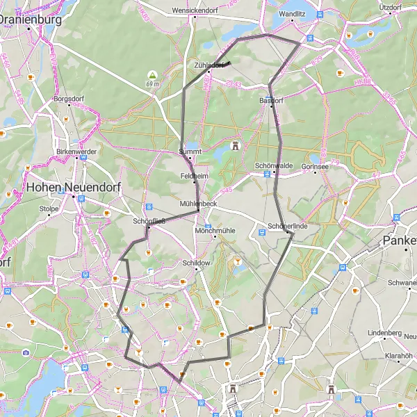 Map miniature of "A Ride through Time: Wittenau to Wittenau" cycling inspiration in Berlin, Germany. Generated by Tarmacs.app cycling route planner