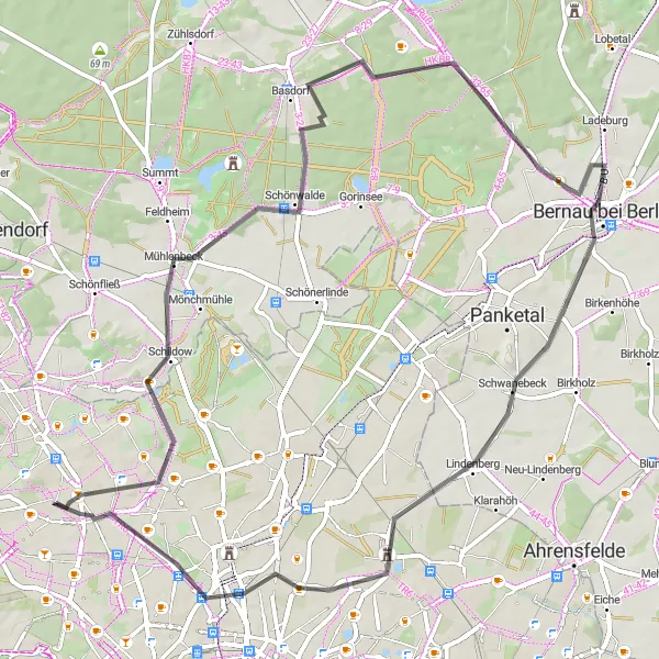 Map miniature of "Hills and History: Wittenau to Pankow" cycling inspiration in Berlin, Germany. Generated by Tarmacs.app cycling route planner