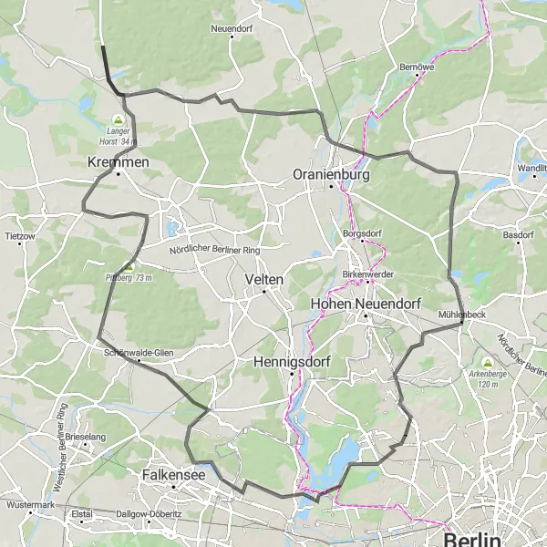 Map miniature of "Exploring North Berlin: Wittenau to Schönfließ" cycling inspiration in Berlin, Germany. Generated by Tarmacs.app cycling route planner