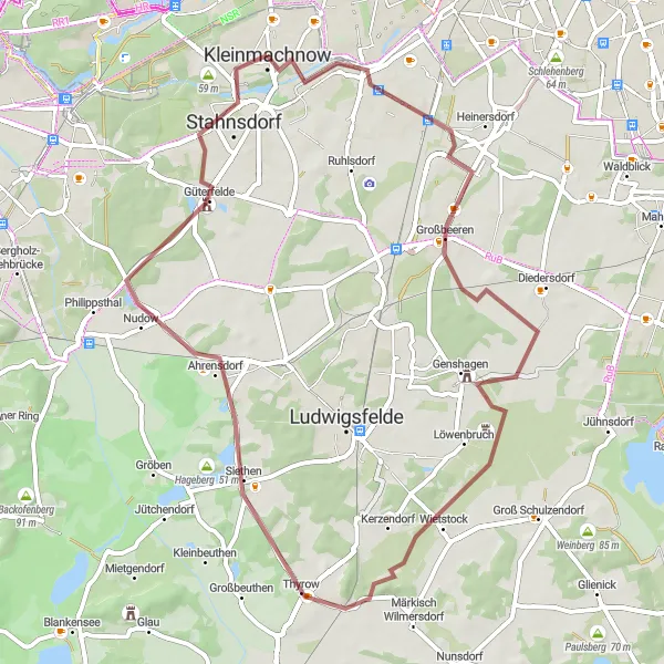 Map miniature of "Zehlendorf to Großbeeren Gravel Adventure" cycling inspiration in Berlin, Germany. Generated by Tarmacs.app cycling route planner