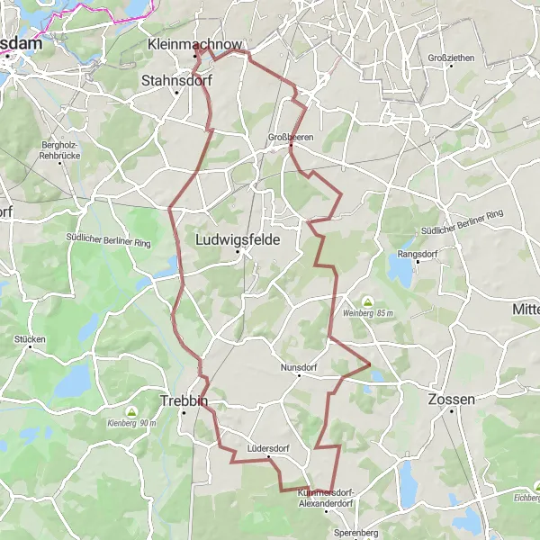 Map miniature of "Exploring Zehlendorf's Gravel Paradise" cycling inspiration in Berlin, Germany. Generated by Tarmacs.app cycling route planner