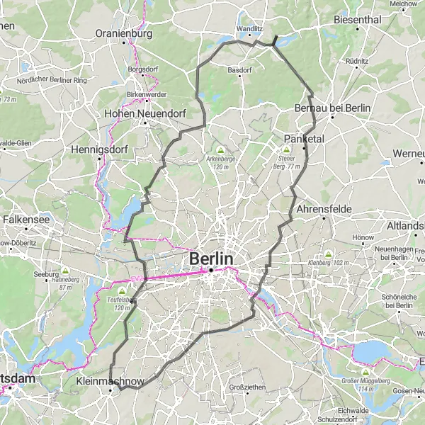 Map miniature of "Grunewald and Beyond: Road Cycling Adventure" cycling inspiration in Berlin, Germany. Generated by Tarmacs.app cycling route planner