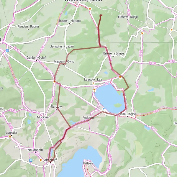 Map miniature of "Escape on the Ogrosen-Hogrozna Gravel Route" cycling inspiration in Brandenburg, Germany. Generated by Tarmacs.app cycling route planner