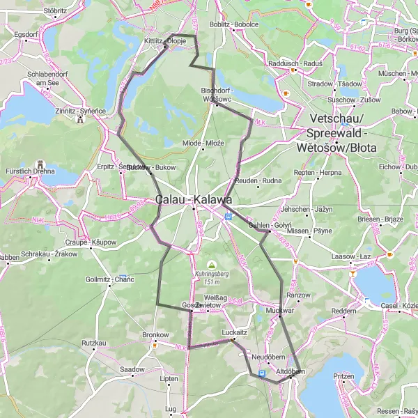 Map miniature of "Road Cycling Wonderland near Altdöbern" cycling inspiration in Brandenburg, Germany. Generated by Tarmacs.app cycling route planner