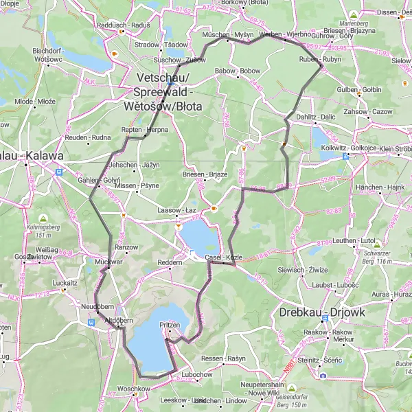 Map miniature of "Road Cycling Adventure: Unveiling Altdöbern's Charms" cycling inspiration in Brandenburg, Germany. Generated by Tarmacs.app cycling route planner