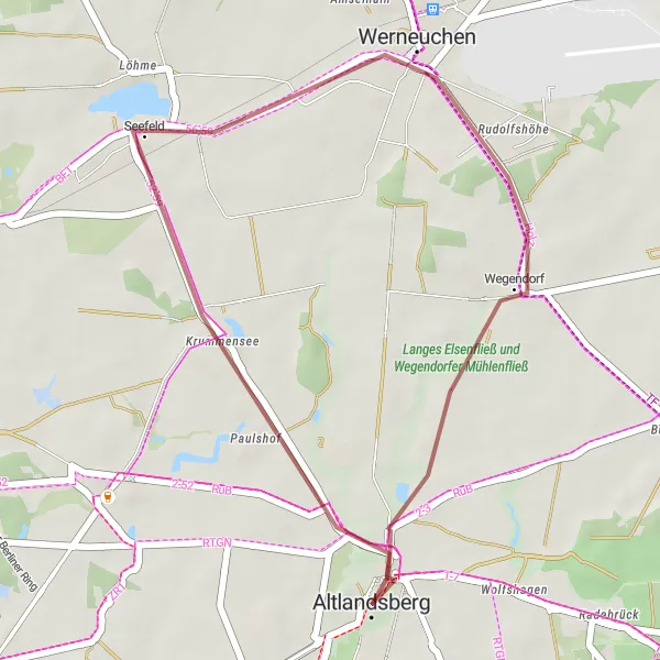 Map miniature of "Altlandsberg - Countryside Escape" cycling inspiration in Brandenburg, Germany. Generated by Tarmacs.app cycling route planner