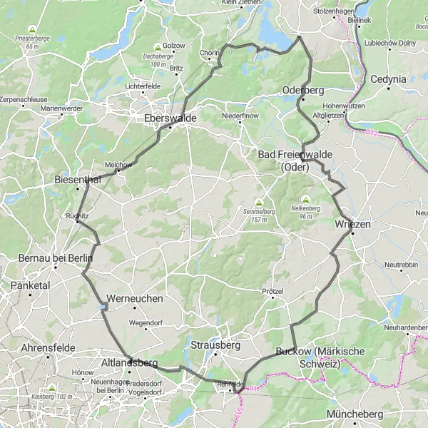 Map miniature of "Altlandsberg - Hidden Vistas" cycling inspiration in Brandenburg, Germany. Generated by Tarmacs.app cycling route planner