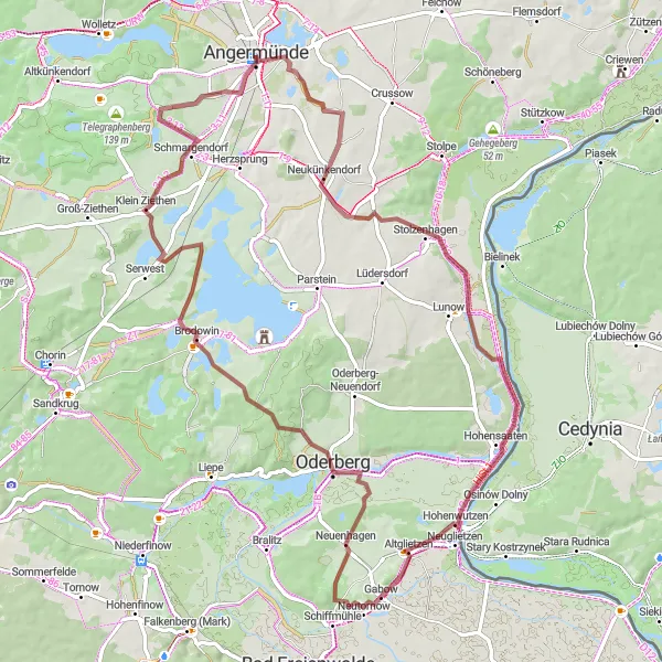 Map miniature of "Pulverturm Gravel Ride" cycling inspiration in Brandenburg, Germany. Generated by Tarmacs.app cycling route planner