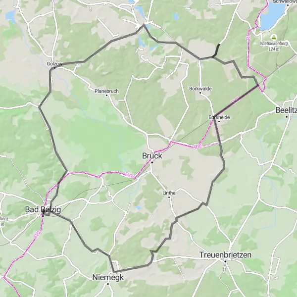 Karten-Miniaturansicht der Radinspiration "Panorama-Rundfahrt um Bad Belzig" in Brandenburg, Germany. Erstellt vom Tarmacs.app-Routenplaner für Radtouren