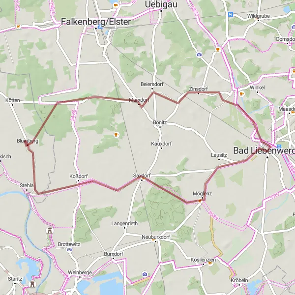 Karten-Miniaturansicht der Radinspiration "Möglenz und Zinsdorf Tour" in Brandenburg, Germany. Erstellt vom Tarmacs.app-Routenplaner für Radtouren