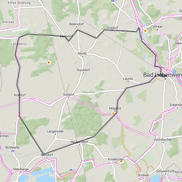 Map miniature of "Exploring Rural Charm and Hidden Gems" cycling inspiration in Brandenburg, Germany. Generated by Tarmacs.app cycling route planner