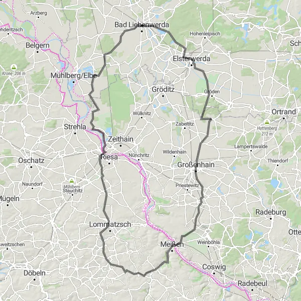 Karten-Miniaturansicht der Radinspiration "Die Meissen-Rundtour" in Brandenburg, Germany. Erstellt vom Tarmacs.app-Routenplaner für Radtouren