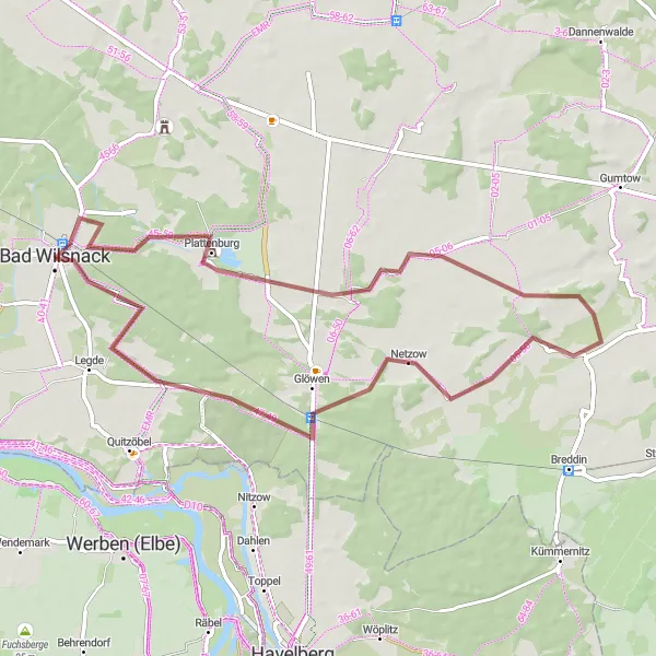 Karten-Miniaturansicht der Radinspiration "Rundtour durch Plattenburg und Görike" in Brandenburg, Germany. Erstellt vom Tarmacs.app-Routenplaner für Radtouren