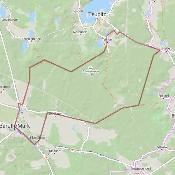 Karten-Miniaturansicht der Radinspiration "Rund um Baruth durch malerische Landschaften" in Brandenburg, Germany. Erstellt vom Tarmacs.app-Routenplaner für Radtouren