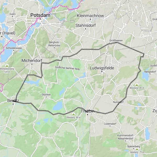 Karten-Miniaturansicht der Radinspiration "Radtour um Seddin und Großbeeren" in Brandenburg, Germany. Erstellt vom Tarmacs.app-Routenplaner für Radtouren