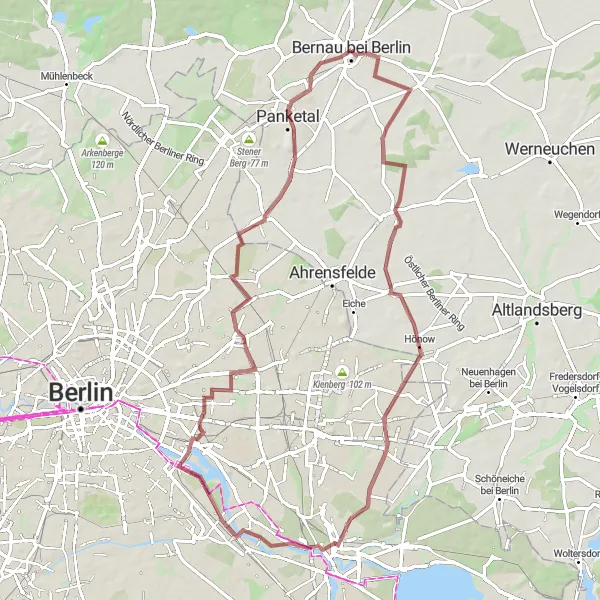 Map miniature of "Barns and Meadows Loop" cycling inspiration in Brandenburg, Germany. Generated by Tarmacs.app cycling route planner