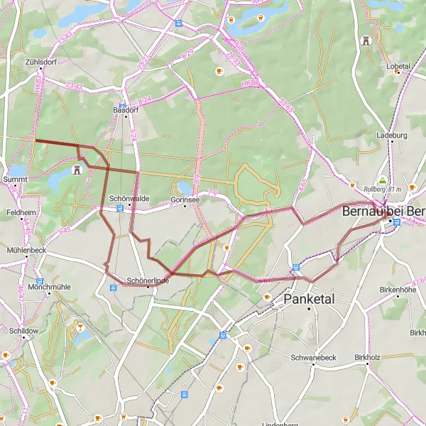 Map miniature of "Nature Delight" cycling inspiration in Brandenburg, Germany. Generated by Tarmacs.app cycling route planner