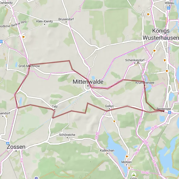 Karten-Miniaturansicht der Radinspiration "Traumhafte Schotterroute rund um Bestensee" in Brandenburg, Germany. Erstellt vom Tarmacs.app-Routenplaner für Radtouren