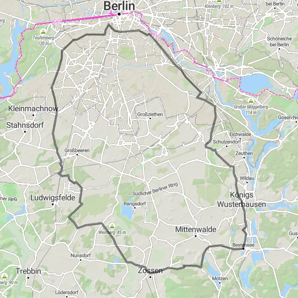 Map miniature of "The Lake District Loop" cycling inspiration in Brandenburg, Germany. Generated by Tarmacs.app cycling route planner