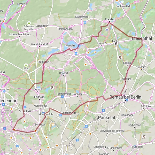 Karten-Miniaturansicht der Radinspiration "Entdeckungsreise durch die Märkische Schweiz" in Brandenburg, Germany. Erstellt vom Tarmacs.app-Routenplaner für Radtouren
