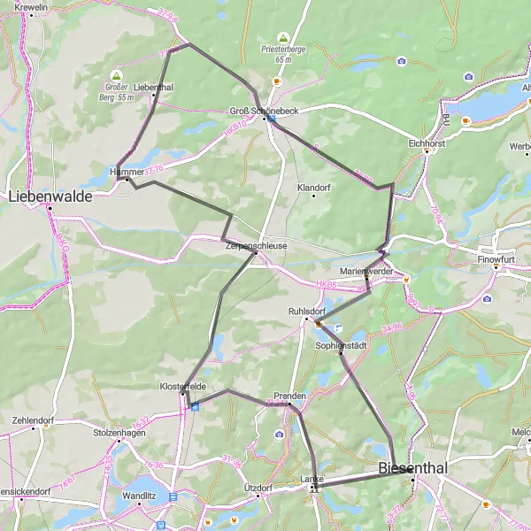 Karten-Miniaturansicht der Radinspiration "Schlösser und Berge" in Brandenburg, Germany. Erstellt vom Tarmacs.app-Routenplaner für Radtouren