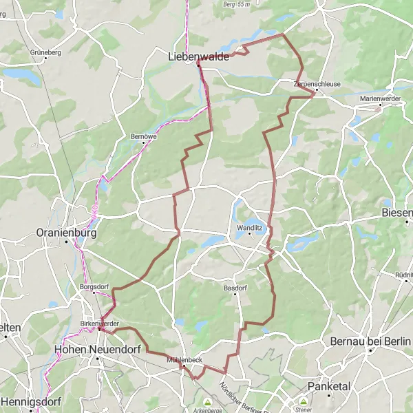 Map miniature of "Birkenwerder Loop" cycling inspiration in Brandenburg, Germany. Generated by Tarmacs.app cycling route planner