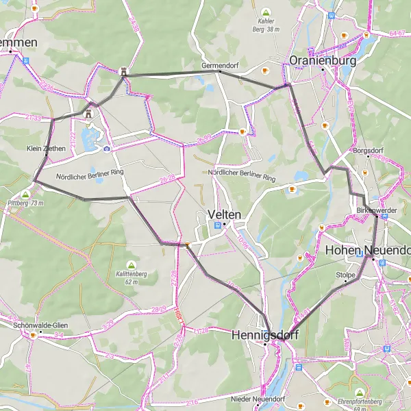 Map miniature of "The Scenic Loop" cycling inspiration in Brandenburg, Germany. Generated by Tarmacs.app cycling route planner