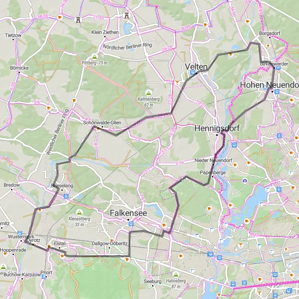 Map miniature of "Hennigsdorf Loop" cycling inspiration in Brandenburg, Germany. Generated by Tarmacs.app cycling route planner
