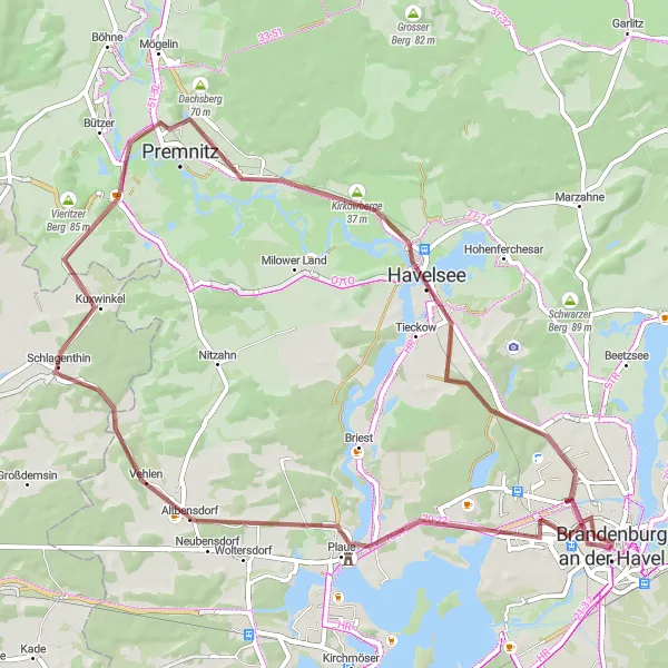 Map miniature of "Havelsee Gravel Tour" cycling inspiration in Brandenburg, Germany. Generated by Tarmacs.app cycling route planner