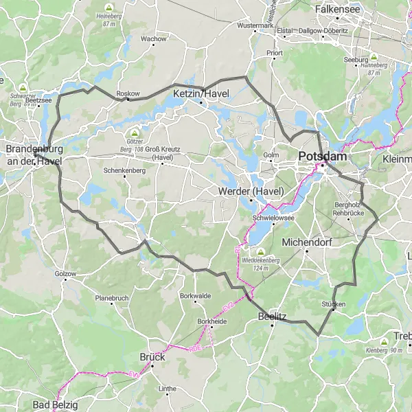 Karten-Miniaturansicht der Radinspiration "Road-Tour durch Natur und Kultur" in Brandenburg, Germany. Erstellt vom Tarmacs.app-Routenplaner für Radtouren