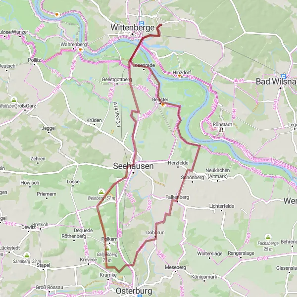 Karten-Miniaturansicht der Radinspiration "Gravel Abenteuer in Losenrade" in Brandenburg, Germany. Erstellt vom Tarmacs.app-Routenplaner für Radtouren