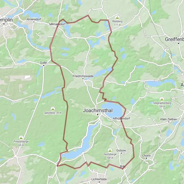 Karten-Miniaturansicht der Radinspiration "Naturtour rund um den Grimnitzsee" in Brandenburg, Germany. Erstellt vom Tarmacs.app-Routenplaner für Radtouren