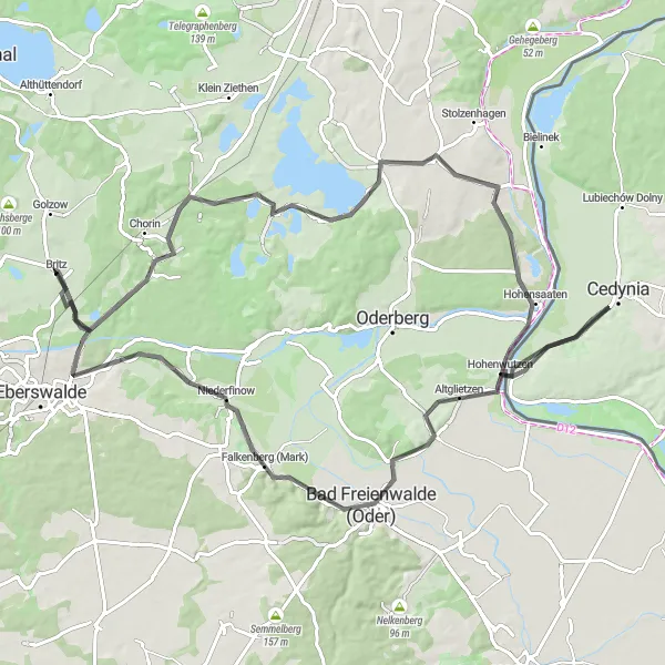 Karten-Miniaturansicht der Radinspiration "Radtour nach Hohensaaten" in Brandenburg, Germany. Erstellt vom Tarmacs.app-Routenplaner für Radtouren