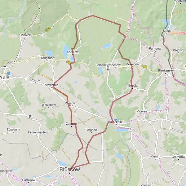 Map miniature of "Scenic Gravel Tour" cycling inspiration in Brandenburg, Germany. Generated by Tarmacs.app cycling route planner