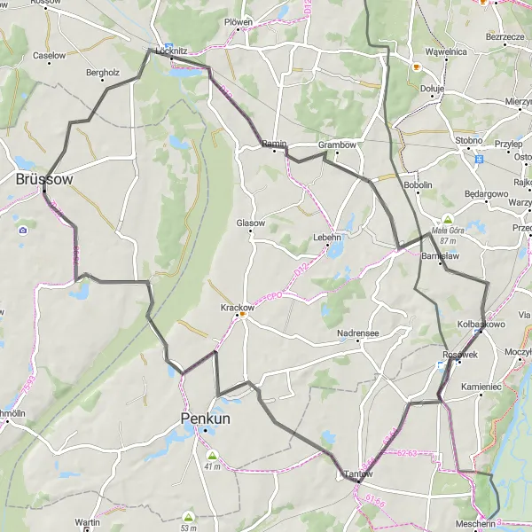 Map miniature of "Scenic Ride to Tantow" cycling inspiration in Brandenburg, Germany. Generated by Tarmacs.app cycling route planner