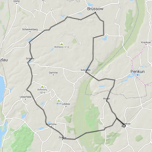 Karten-Miniaturansicht der Radinspiration "Rundweg Zichow - Wartin" in Brandenburg, Germany. Erstellt vom Tarmacs.app-Routenplaner für Radtouren