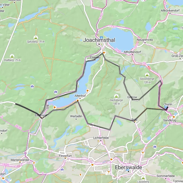 Map miniature of "Brandenburg Road Cycling Tour" cycling inspiration in Brandenburg, Germany. Generated by Tarmacs.app cycling route planner