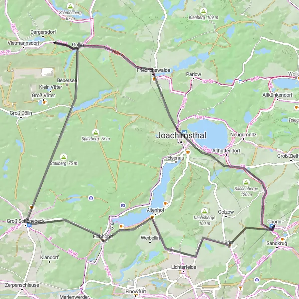 Karten-Miniaturansicht der Radinspiration "Roadbike-Tour von Britz nach Althüttendorf" in Brandenburg, Germany. Erstellt vom Tarmacs.app-Routenplaner für Radtouren