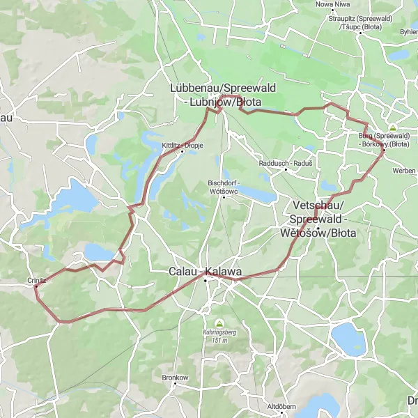 Map miniature of "Off-the-beaten-path Gravel Tour" cycling inspiration in Brandenburg, Germany. Generated by Tarmacs.app cycling route planner